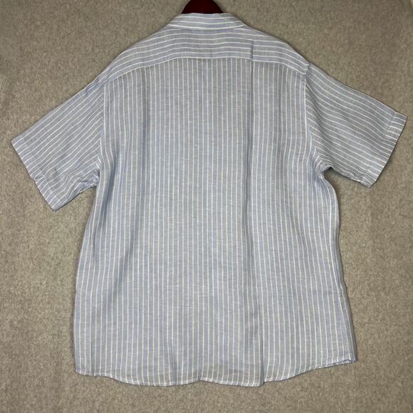 Europann Shirt Men's Size 6 3XL Striped 100% Linen Short Sleeve Button Up Casual - Picture 6 of 8